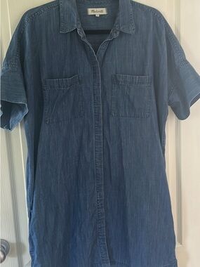Madewell Indigo Blue Short-Sleeve Denim Button-Down Shirt Dress